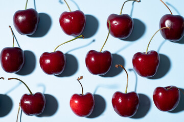 background of cherries on blue background