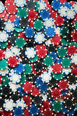 Background made of Casino chips top down view
