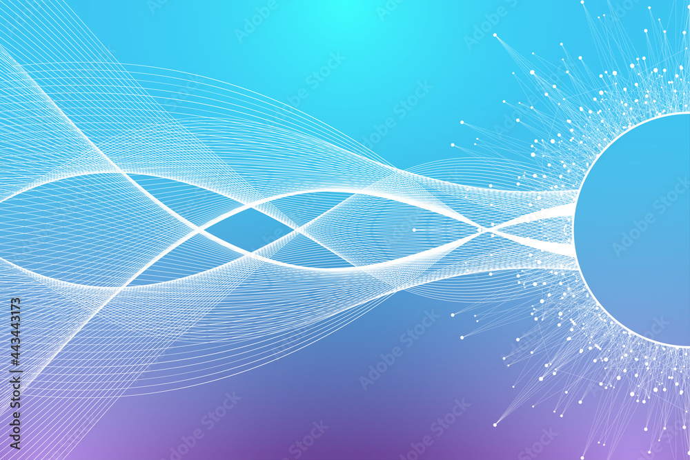 Aufkleber Quantum computer technology concept. Deep learning artificial intelligence. Big data algorithms visualization for business, science, technology. Waves flow, illustration.
