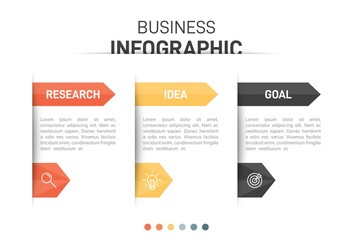 Concept of arrow business model with 3 successive steps. Three colorful graphic elements. Timeline design for brochure, presentation. Infographic design layout.