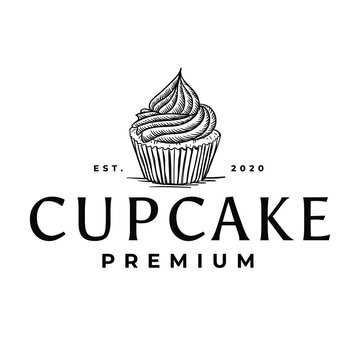 Cupcake Bakery Food Restaurant Drawing Logo Vector Illustration Template Icon Design