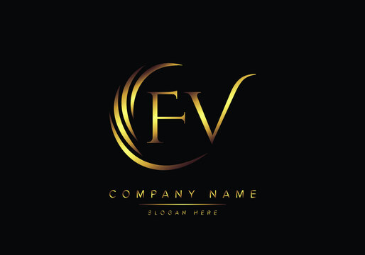 alphabet letters FV monogram logo, gold color elegant classical