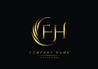 alphabet letters FH monogram logo, gold color elegant classical