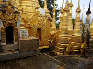 Fototapeta premium Shwe Inn Thein Paya, pagoda complex, hundreds of ruined Buddhist stupas in the village of Myanmar 