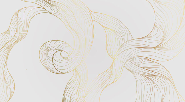Wave of many glittering gold lines. Abstract metal golden gradient wavy stripes line art on white luxury background . Vector illustration