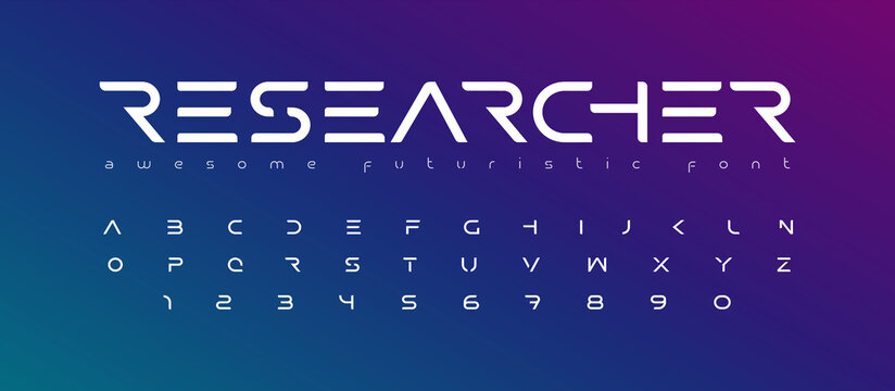 Futuristic font alphabet letters. Future logo typography. Creative minimalist typographic design. Cropped letters set for science technology, space research logo type, hud text, headline, scifi cover