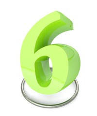 Number 6 green over metallic circle on white background - 3D rendering illustration