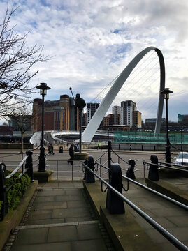 Pedestrian approach to the Millennium Bridge in Gateshead