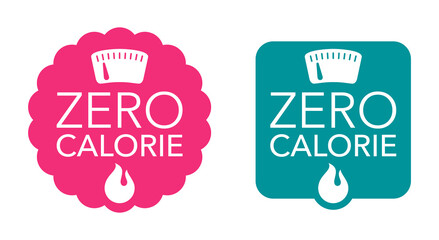 Zero calorie badge - energy fire, weight scales - obrazy, fototapety, plakaty