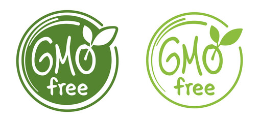GMO free calligraphic label with leaf and text - obrazy, fototapety, plakaty