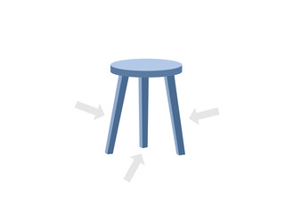 Three legged stool with arrows icon. Clipart image isolated on white background