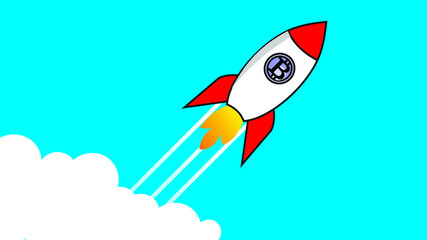 Bitcoin Cryptocurrency Concept. Flying rocket with bitcoin icon. Crypto market is up. Investment increases, sells well. Vector illustration.