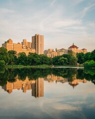 Fototapeta na wymiar Harlem Meer, a lake at Central Park, New York City