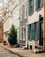 Fototapeta na wymiar Brick row houses in Philadelphia, Pennsylvania