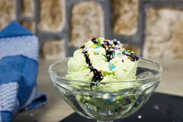 Homemade green Pistachio Ice Cream 