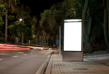 Billboard with light in the center of the city at night