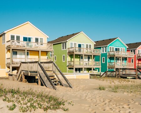 A row of houses on a beach, Outer Banks, North Carolina
