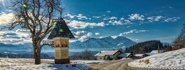 landscape and  wayside shrine in the mountains