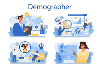 Demographer concept set. Scientist studying population growth