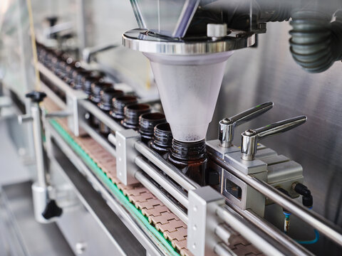 Filling machine at pharmaceutical factory