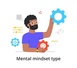 bearded male engineer or technician turns gears