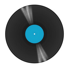 a long-playing vinyl record with a blue sticker in the center of the disc