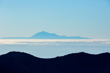 Teide peak from Caldera De Taburiente Nature Park, La Palma Island, Canary Islands, Spain