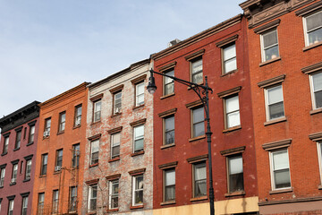 Row of Colorful Old Brick Buildings in Greenpoint Brooklyn
