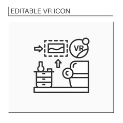 Vr interior design line icon.Live home 3D is virtual reality design app creating virtual models of your interior and home projects.Virtual reality concept. Isolated vector illustration.Editable stroke