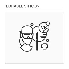 Vr surgery line icon. Training and assessment platform that allows surgeons train, assess using advanced virtual reality. Modern technology concept. Isolated vector illustration.Editable stroke