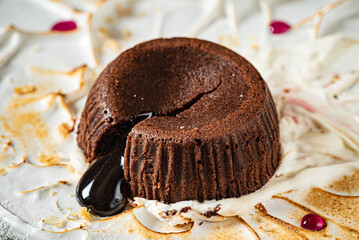 Delicious fresh fondant with hot chocolate