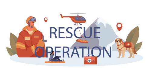 Rescue operation typographic header. Urgent help. Ambulance lifeguard