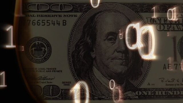 Animation of data processing over american dollar banknote