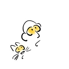 Man and cat see something yellow above