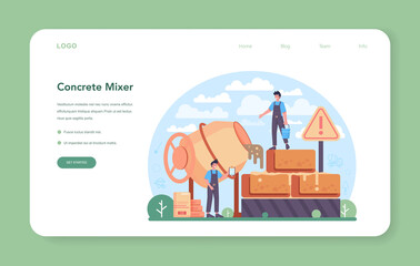 Concrete worker web banner or landing page. Professional builder