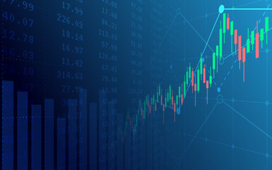 Financial graph with up trend line candlestick chart in stock market on blue color background