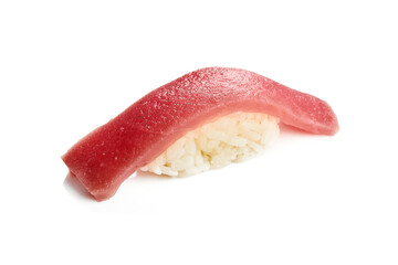 Appetizing nigiri sushi with tuna. Classic Japanese cuisine. Food delivery. Isolated on white.