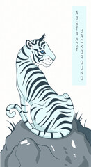 colored illustration with white tiger in japanese style