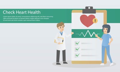 Check your heart health risk assess,Cardiovascular disease diagnosis,hypertension treatment, health check up, heart pulse trace, medical service,examine by specialist doctors and nurses,vector.