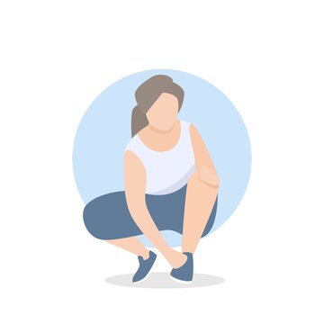 How To Beginner Start Running When Overweight,fat Woman Tying Shoelaces,Motivation To Run For Body Shape And Good Health,vector Illustration.