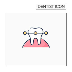 Tooth braces color icon. Tooth care fixed and correct bite and realign teeth over time. Teeth care hygiene concept. Isolated vector illustration