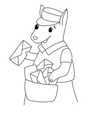 The outline of kangaroo postman with letter in paw and letters in pocket