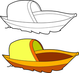 Canoe boat vector drawing line art with color