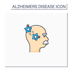 Alzheimer disease color icon.Loss connection between nerve cells.Memory loss, language problems, impulsive.Neurologic disorder concept.Isolated vector illustration