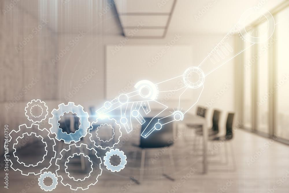 Aufkleber abstract virtual robotics technology hologram on a modern conference room background. robot developm
