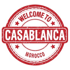 WELCOME TO CASABLANCA - MOROCCO, words written on red stamp
