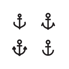 Set of Simple Various Anchor Icon Illustration Design, Silhouette of Anchor Symbol Collection Template Vector