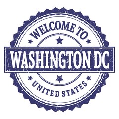 WELCOME TO WASHINGTON DC - UNITED STATES, words written on blue stamp