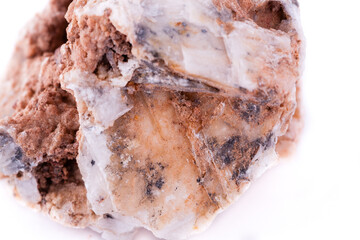 macro mineral stone cerussite on a white background