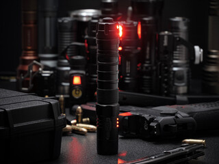 Fototapeta na wymiar High power flashlight in aluminium body and reflector